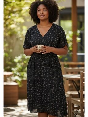 IN EVERY STORY plus size  Navy Floral print  Tie-Waist Tunic Dress size 5X